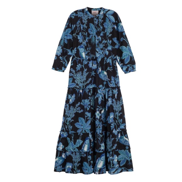 Banjanan Dresses & Skirts - Banjanan Bazaar Blue and Black Woodland Printed Cotton Dress Size M